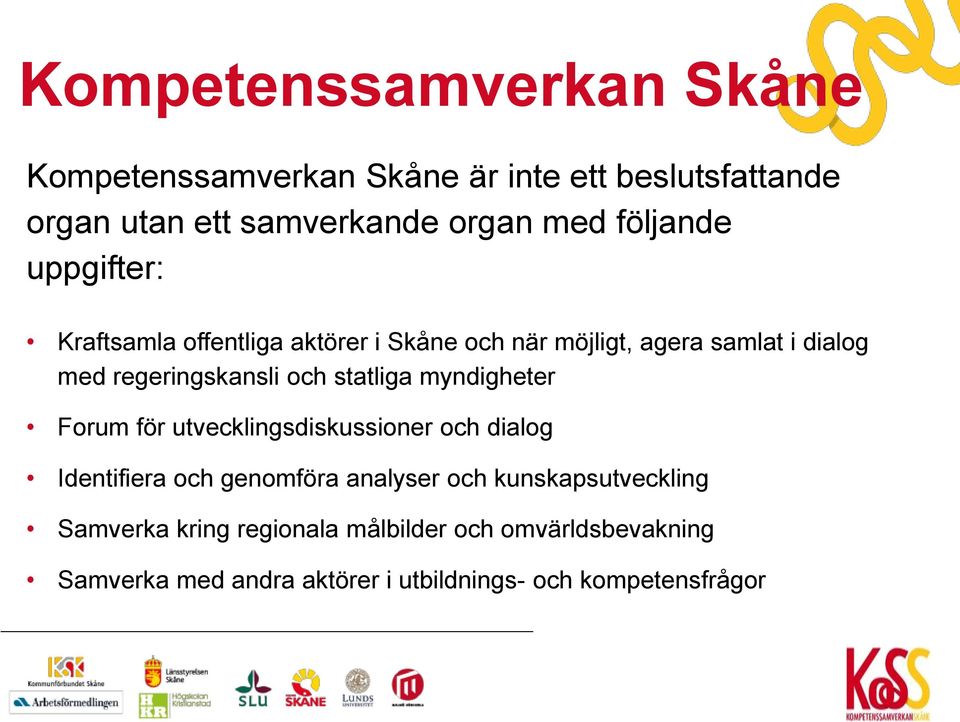 och statliga myndigheter Forum för utvecklingsdiskussioner och dialog Identifiera och genomföra analyser och