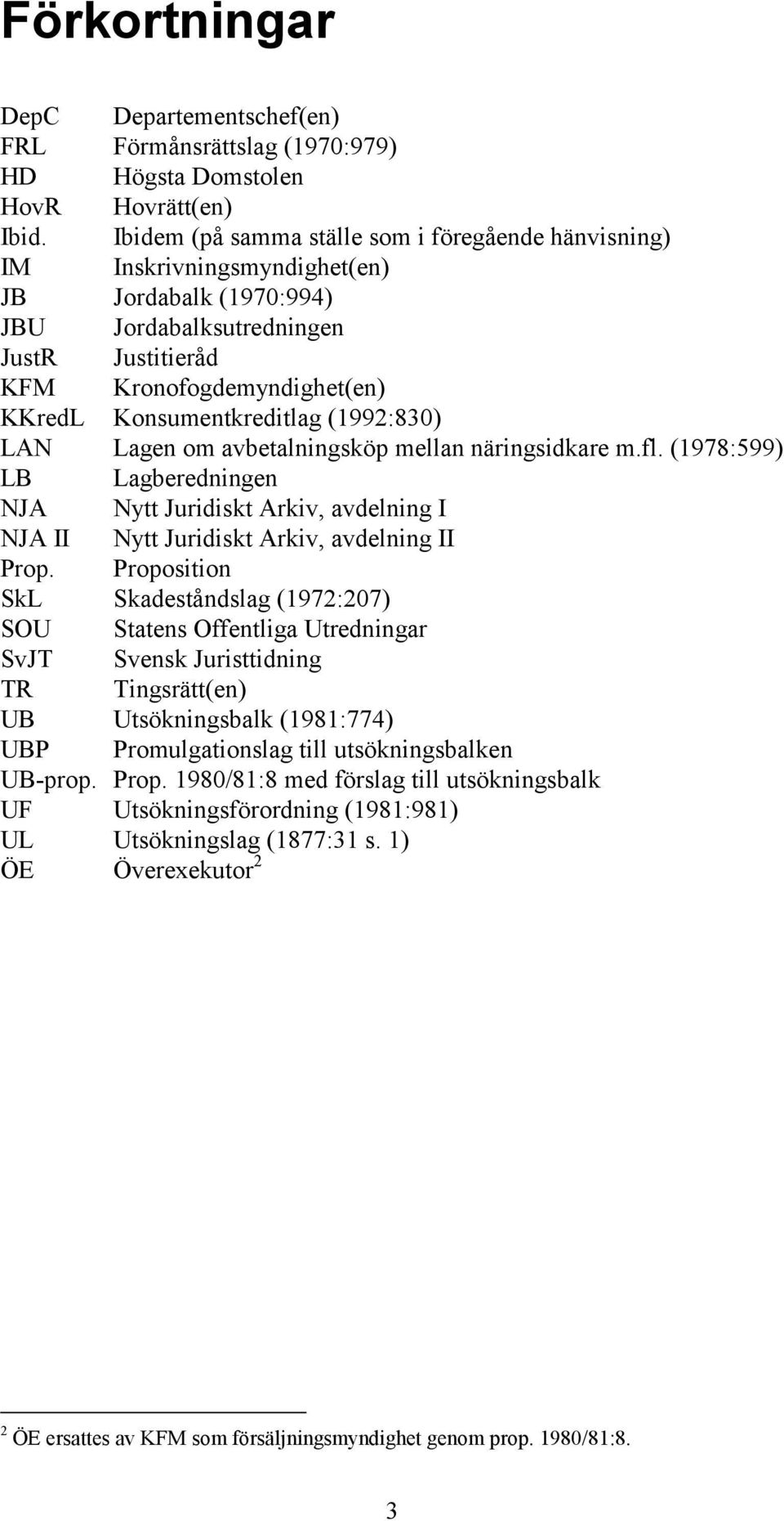 Konsumentkreditlag (1992:830) LAN Lagen om avbetalningsköp mellan näringsidkare m.fl. (1978:599) LB Lagberedningen NJA Nytt Juridiskt Arkiv, avdelning I NJA II Nytt Juridiskt Arkiv, avdelning II Prop.