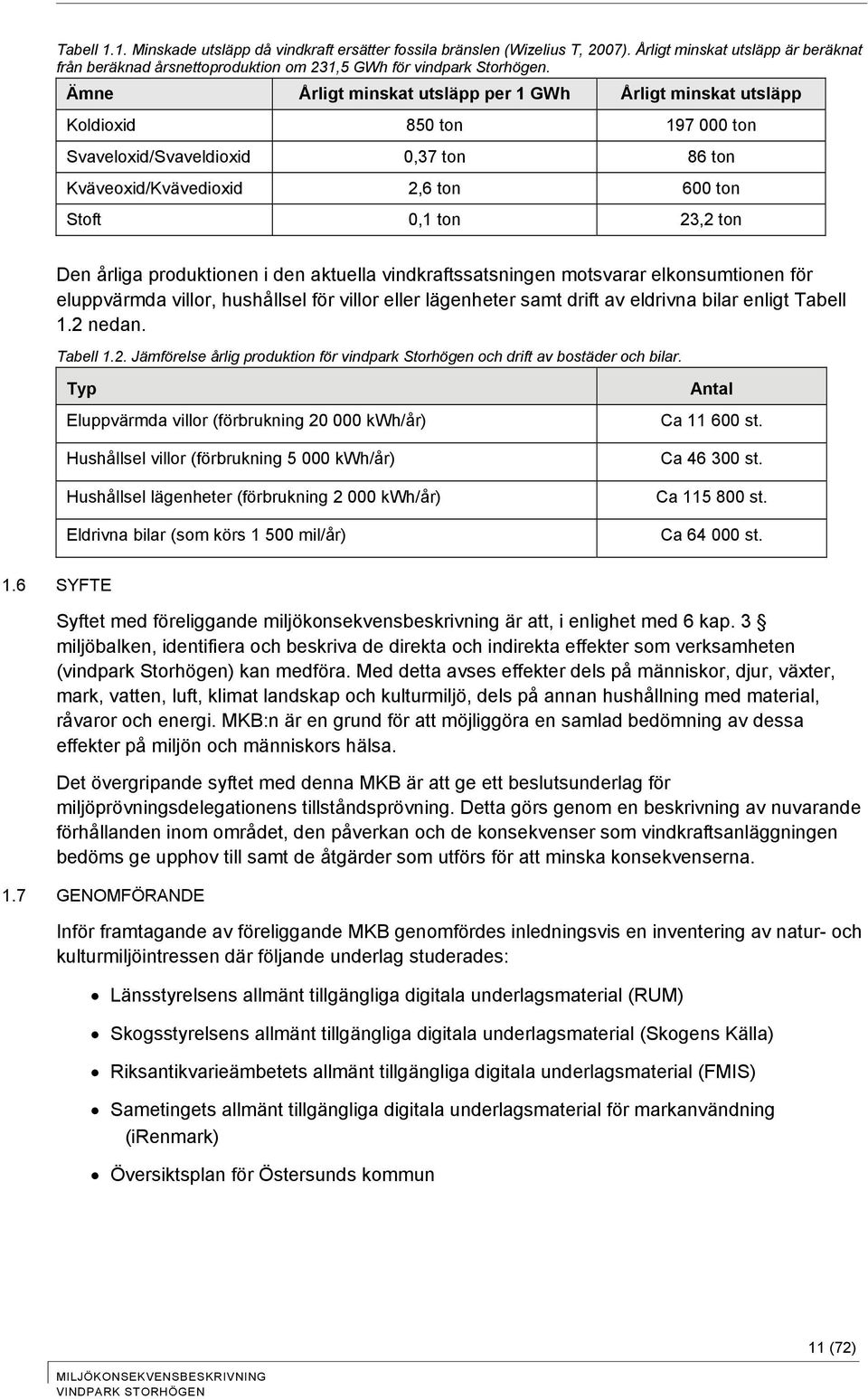 årliga produktionen i den aktuella vindkraftssatsningen motsvarar elkonsumtionen för eluppvärmda villor, hushållsel för villor eller lägenheter samt drift av eldrivna bilar enligt Tabell 1.2 nedan.