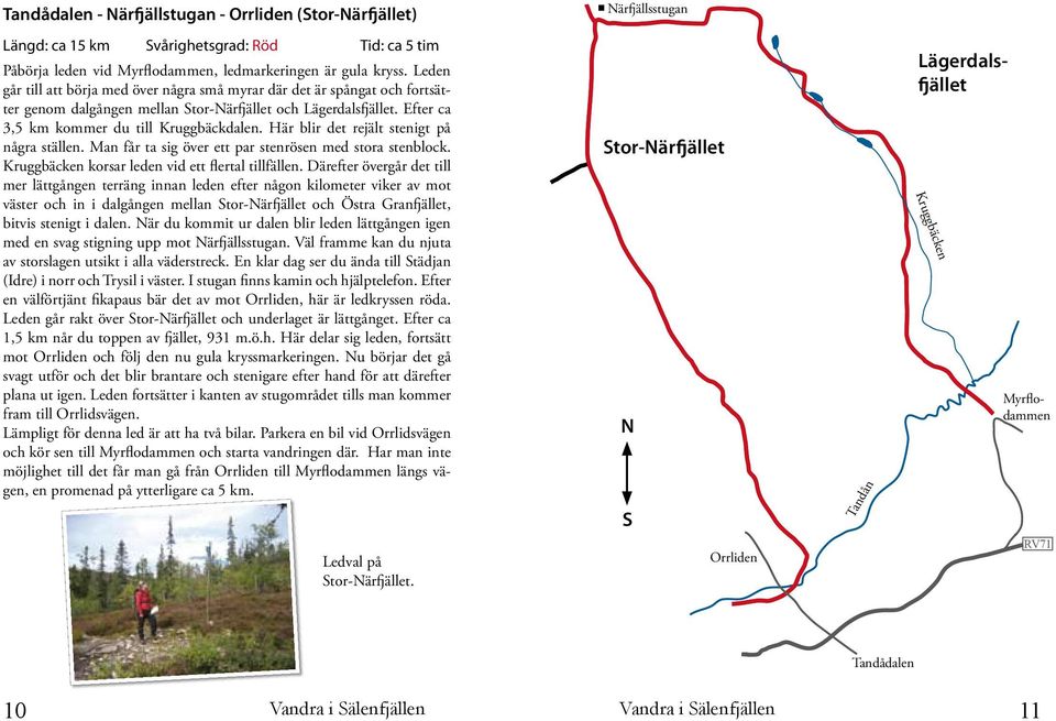 Här blir det rejält stenigt på några ställen. Man får ta sig över ett par stenrösen med stora stenblock. Kruggbäcken korsar leden vid ett flertal tillfällen.