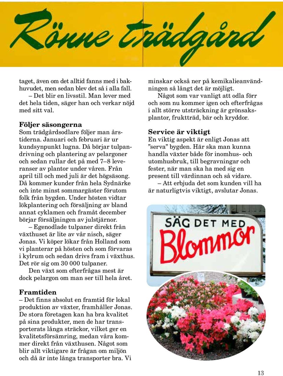 Då börjar tulpandrivning och plantering av pelargoner och sedan rullar det på med 7 8 leveranser av plantor under våren. Från april till och med juli är det högsäsong.