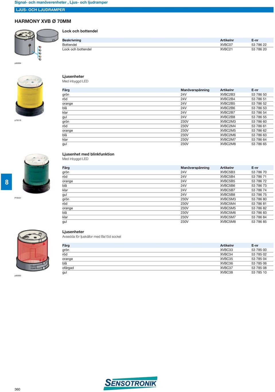 XVBC2M6 53 76 63 klar 230V XVBC2M7 53 76 64 230V XVBC2M 53 76 65 P7551 Ljusenhet med blinkfunktion Med inbyggd LED Färg 24V XVBC5B3 53 76 70 24V XVBC5B4 53 76 71 orange 24V XVBC5B5 53 76 72 24V