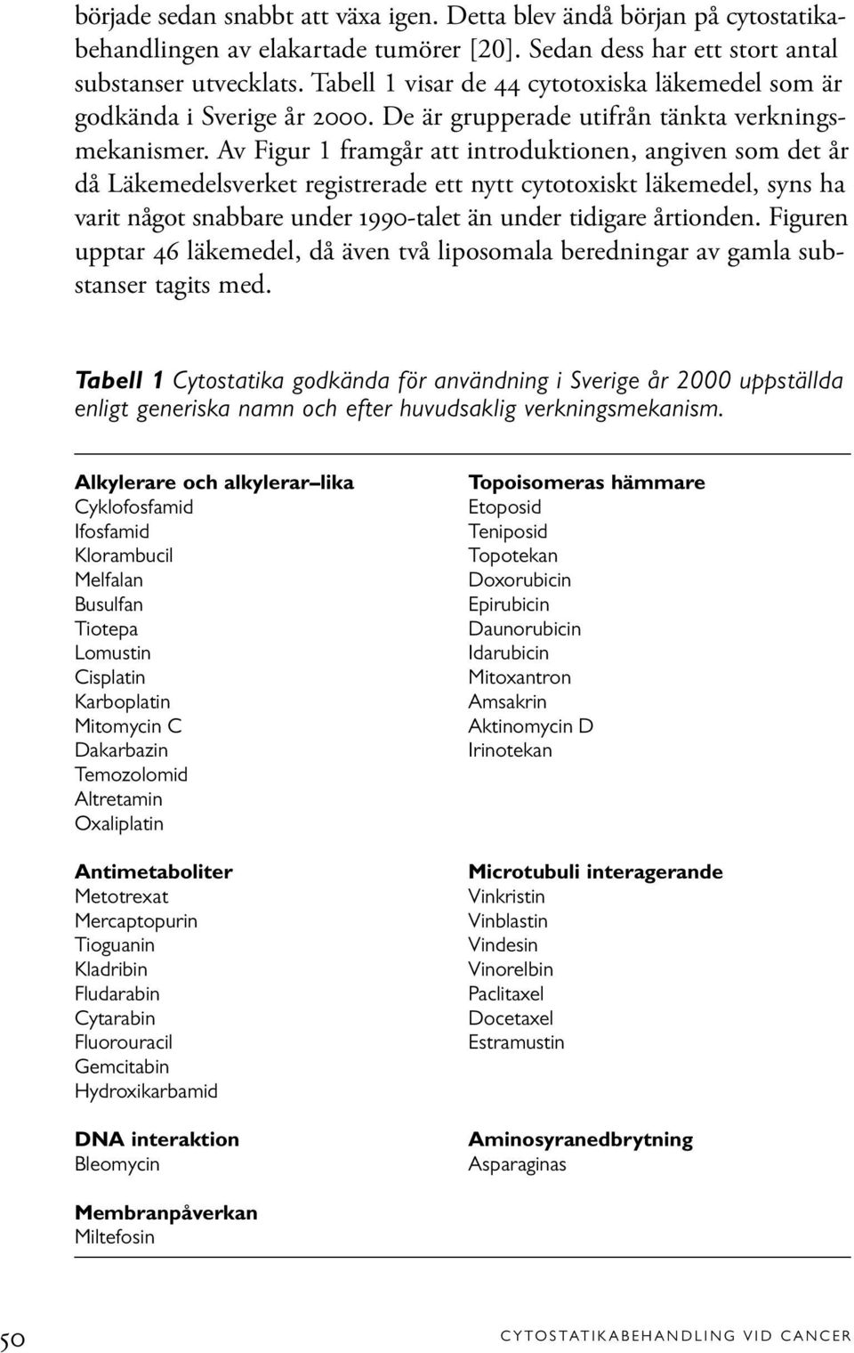 Av Figur 1 framgår att introduktionen, angiven som det år då Läkemedelsverket registrerade ett nytt cytotoxiskt läkemedel, syns ha varit något snabbare under 1990-talet än under tidigare årtionden.