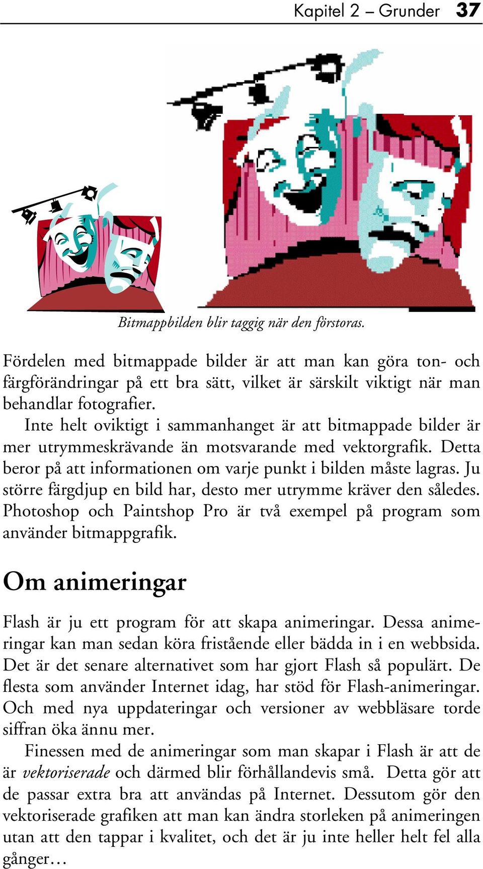 Inte helt oviktigt i sammanhanget är att bitmappade bilder är mer utrymmeskrävande än motsvarande med vektorgrafik. Detta beror på att informationen om varje punkt i bilden måste lagras.