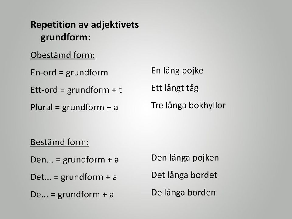 Tre långa bokhyllor Bestämd form: Den.