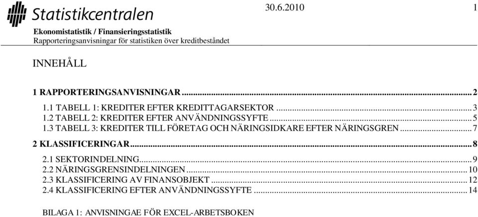 3 TABELL 3: KREDITER TILL FÖRETAG OCH NÄRINGSIDKARE EFTER NÄRINGSGREN... 7 2 KLASSIFICERINGAR... 8 2.