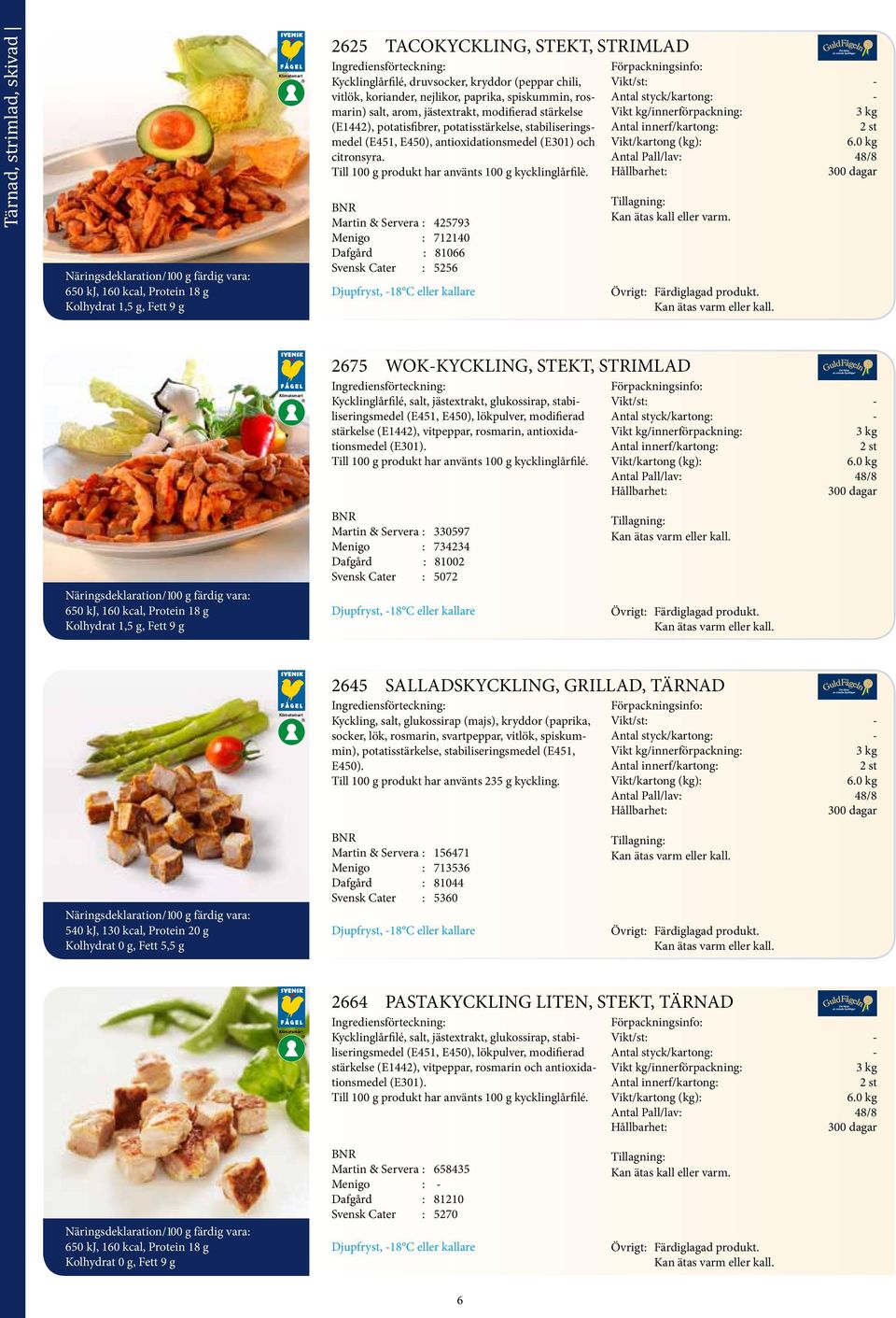 Till 100 g produkt har använts 100 g kyckling lårfilè. Martin & Servera : 425793 Menigo : 712140 Dafgård : 81066 Svensk Cater : 5256 Kan ätas kall eller varm.