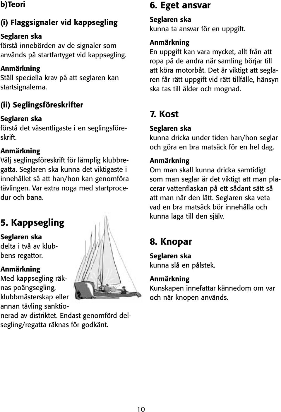 Var extra noga med startprocedur och bana. 5. Kappsegling delta i två av klubbens regattor. Med kappsegling räknas poängsegling, klubbmästerskap eller annan tävling sanktionerad av distriktet.
