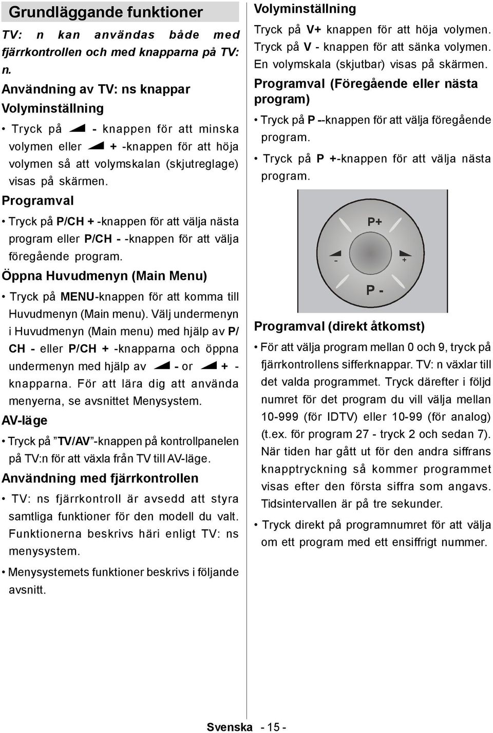 Programval Tryck på P/CH + -knappen för att välja nästa program eller P/CH - -knappen för att välja föregående program.
