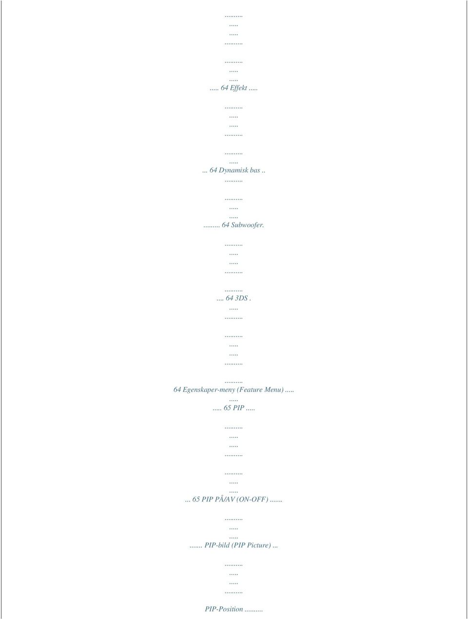 64 Egenskaper-meny (Feature Menu) 65 PIP.