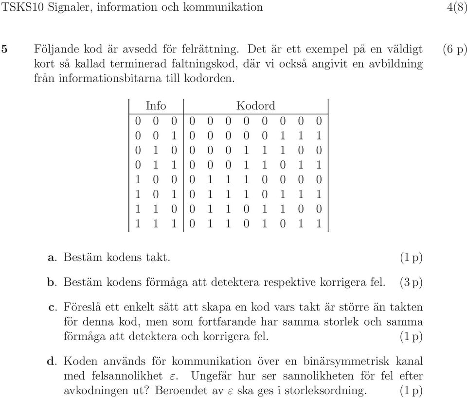 (6 p) Info Kodord 0 0 0 0 0 0 0 0 0 0 0 0 0 1 0 0 0 0 0 1 1 1 0 1 0 0 0 0 1 1 1 0 0 0 1 1 0 0 0 1 1 0 1 1 1 0 0 0 1 1 1 0 0 0 0 1 0 1 0 1 1 1 0 1 1 1 1 1 0 0 1 1 0 1 1 0 0 1 1 1 0 1 1 0 1 0 1 1 a.