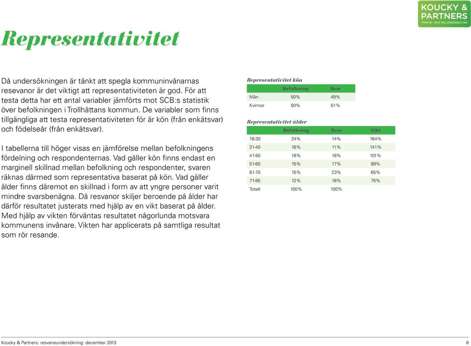 De variabler som finns tillgängliga att testa representativiteten för är kön (från enkätsvar) och födelseår (från enkätsvar).