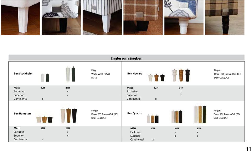 Continental Ben Hampton Färger: Decor (D), Brown Oak (BO) Dark Oak (DO) Ben Quadro Färger: Decor