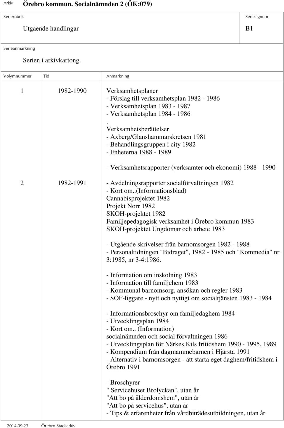 Avdelningsrapporter socialförvaltningen 1982 - Kort om.