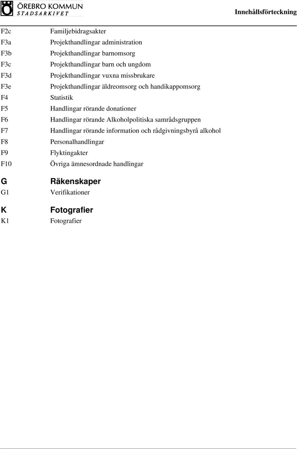 handikappomsorg Statistik Handlingar rörande donationer Handlingar rörande Alkoholpolitiska samrådsgruppen Handlingar rörande