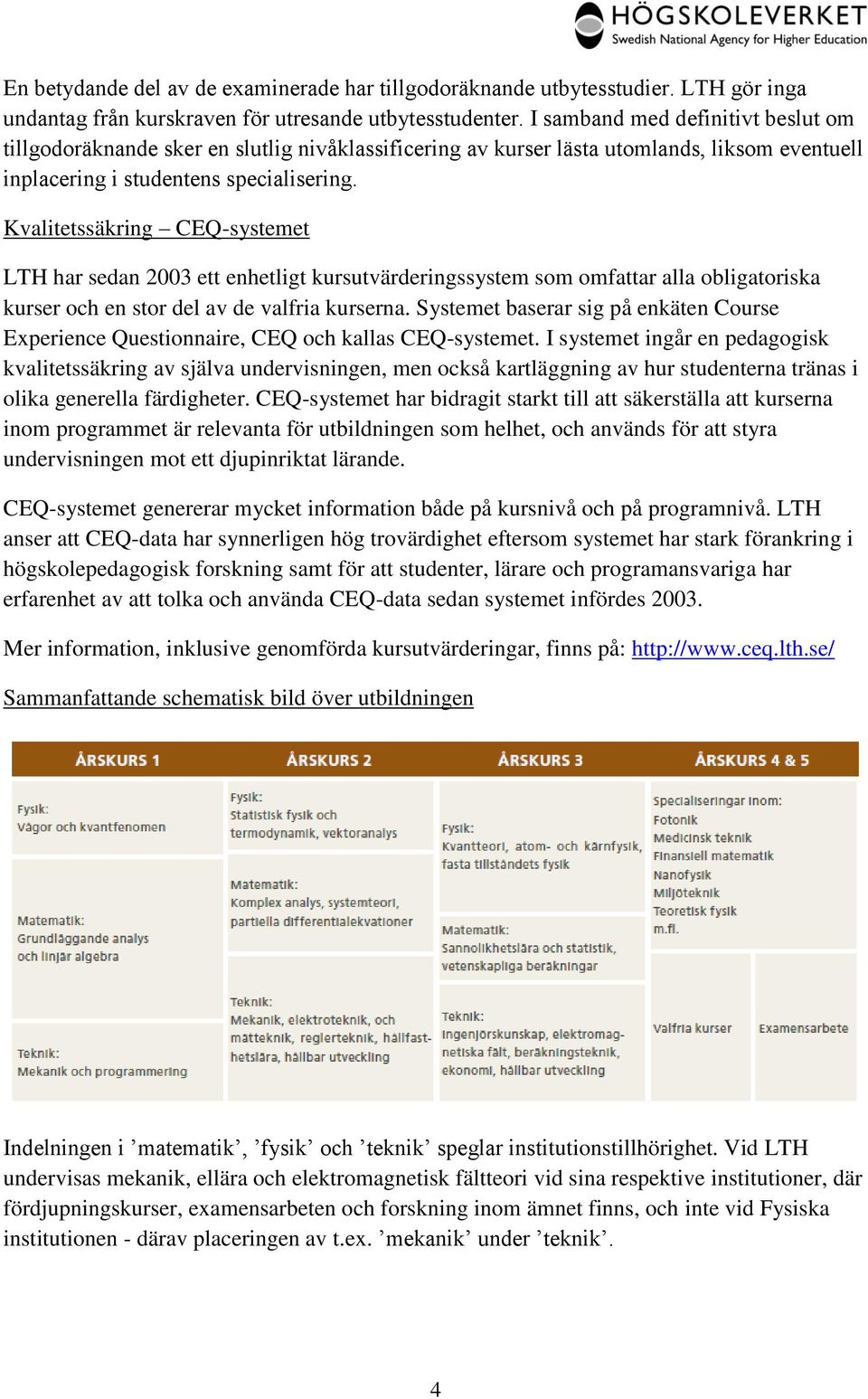 Kvalitetssäkring CEQ-systemet LTH har sedan 2003 ett enhetligt kursutvärderingssystem som omfattar alla obligatoriska kurser och en stor del av de valfria kurserna.
