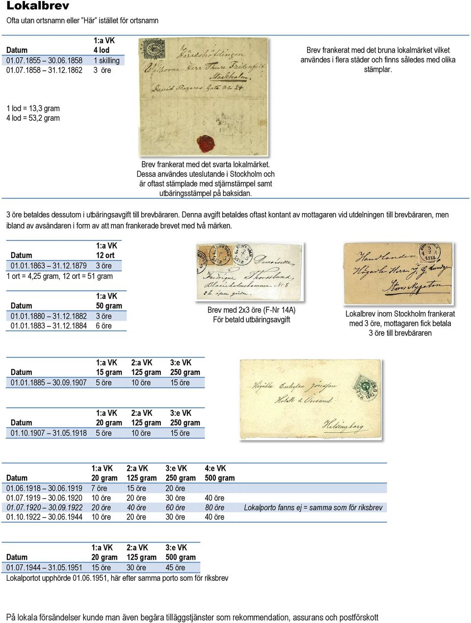 1 lod = 13,3 gram 4 lod = 53,2 gram 3 öre betaldes dessutom i utbäringsavgift till brevbäraren.