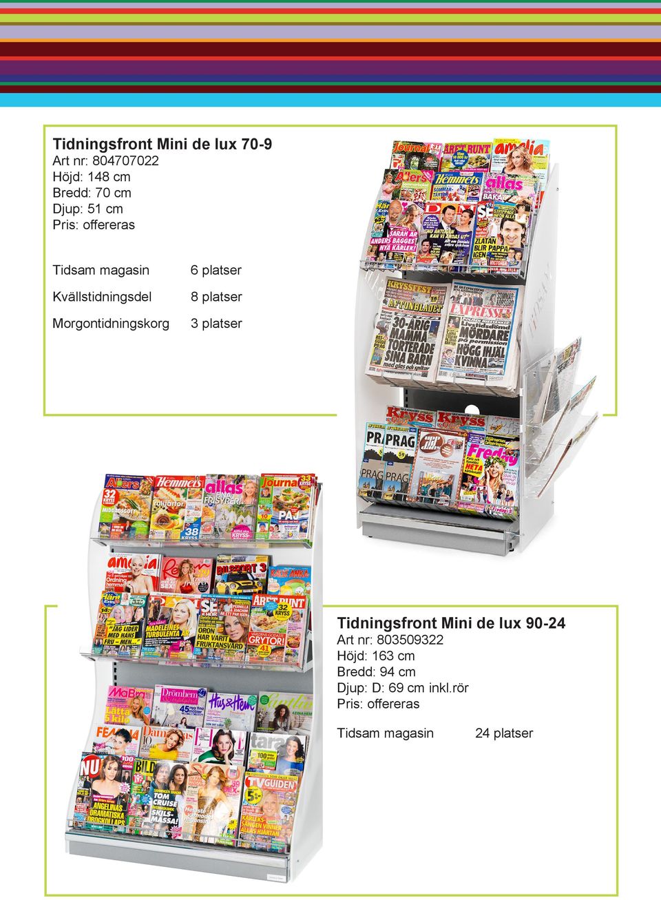 Morgontidningskorg 3 platser Tidningsfront Mini de lux 90-24 Art nr: