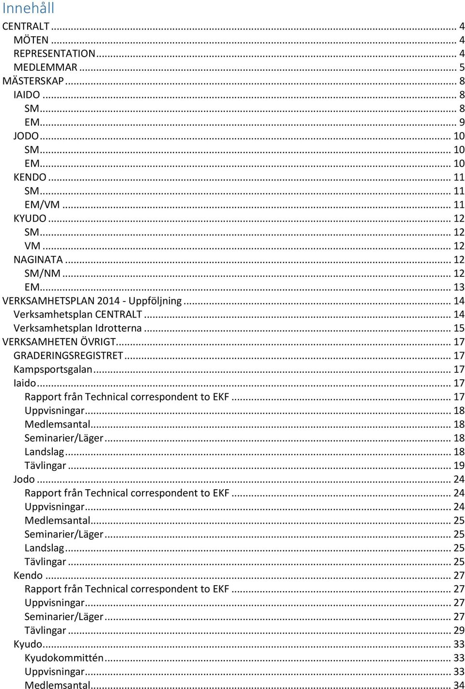 .. 17 Kampsportsgalan... 17 Iaido... 17 Rapport från Technical correspondent to EKF... 17 Uppvisningar... 18 Medlemsantal... 18 Seminarier/Läger... 18 Landslag... 18 Tävlingar... 19 Jodo.