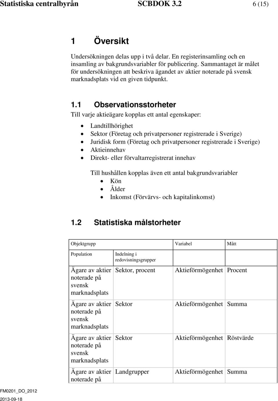 1 Observationsstorheter Till varje aktieägare kopplas ett antal egenskaper: Landtillhörighet Sektor (Företag och privatpersoner registrerade i Sverige) Juridisk form (Företag och privatpersoner