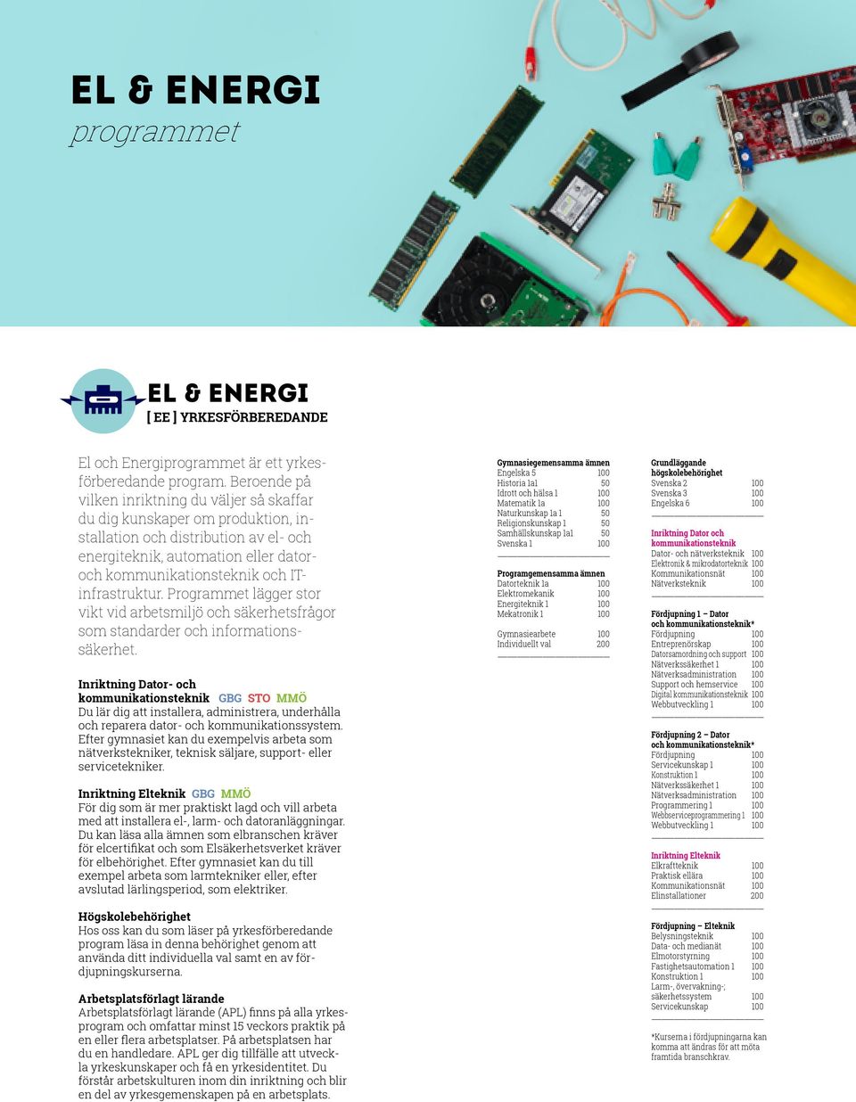 ITinfrastruktur. Programmet lägger stor vikt vid arbetsmiljö och säkerhetsfrågor som standarder och informationssäkerhet.
