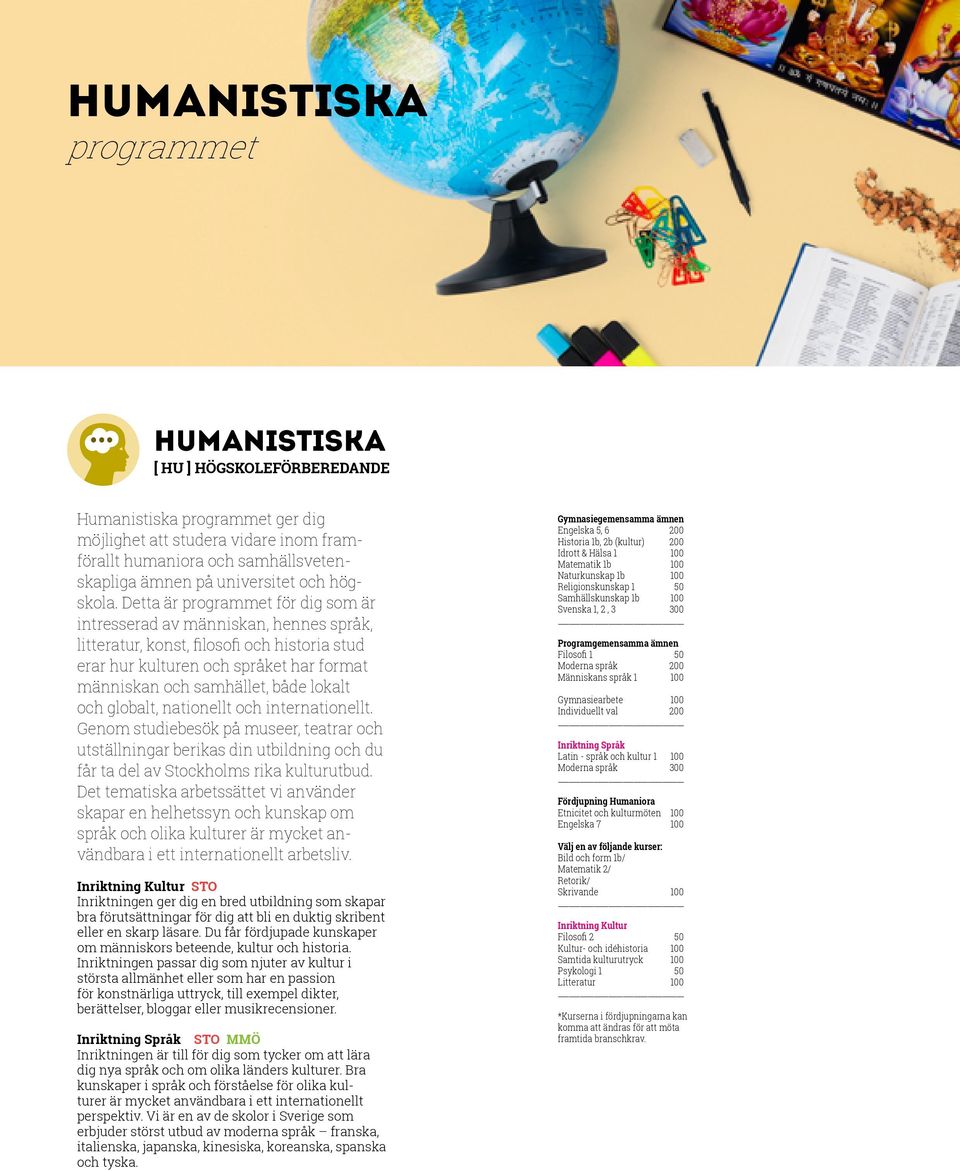 Detta är programmet för dig som är intresserad av människan, hennes språk, litteratur, konst, filosofi och historia stud erar hur kulturen och språket har format människan och samhället, både lokalt