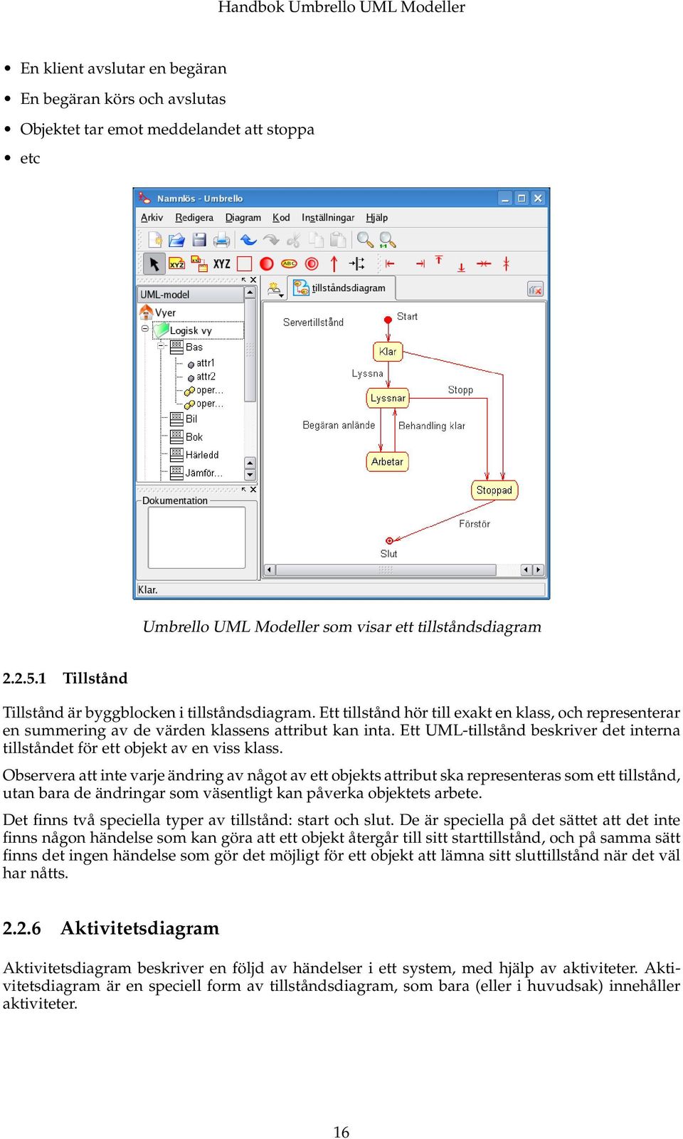 Ett UML-tillstånd beskriver det interna tillståndet för ett objekt av en viss klass.