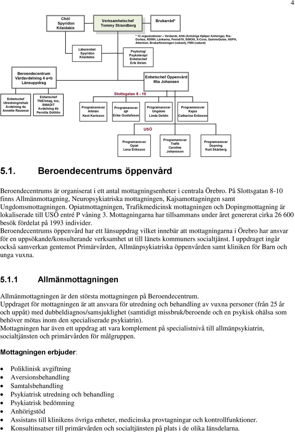 Enhetschef Öppenvård Mia Johansen Enhetschef Utredning/rehab Avdelning 4a Annette Rauseus Enhetschef TNE/Intag, tox, SMADIT Avdelning 4b Pernilla Göthlin Programansvar Allmän Kent Karlsson
