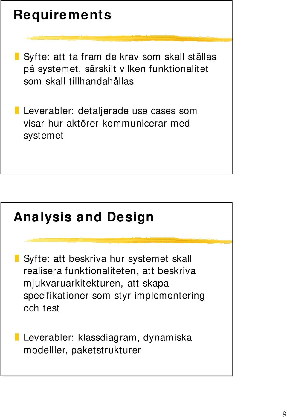 Design Syfte: att beskriva hur systemet skall realisera funktionaliteten, att beskriva mjukvaruarkitekturen, att