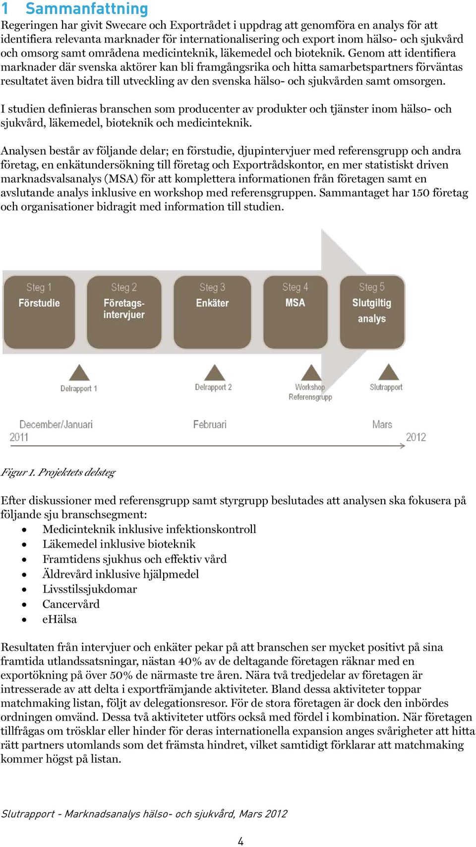 Genom att identifiera marknader där svenska aktörer kan bli framgångsrika och hitta samarbetspartners förväntas resultatet även bidra till utveckling av den svenska hälso- och sjukvården samt