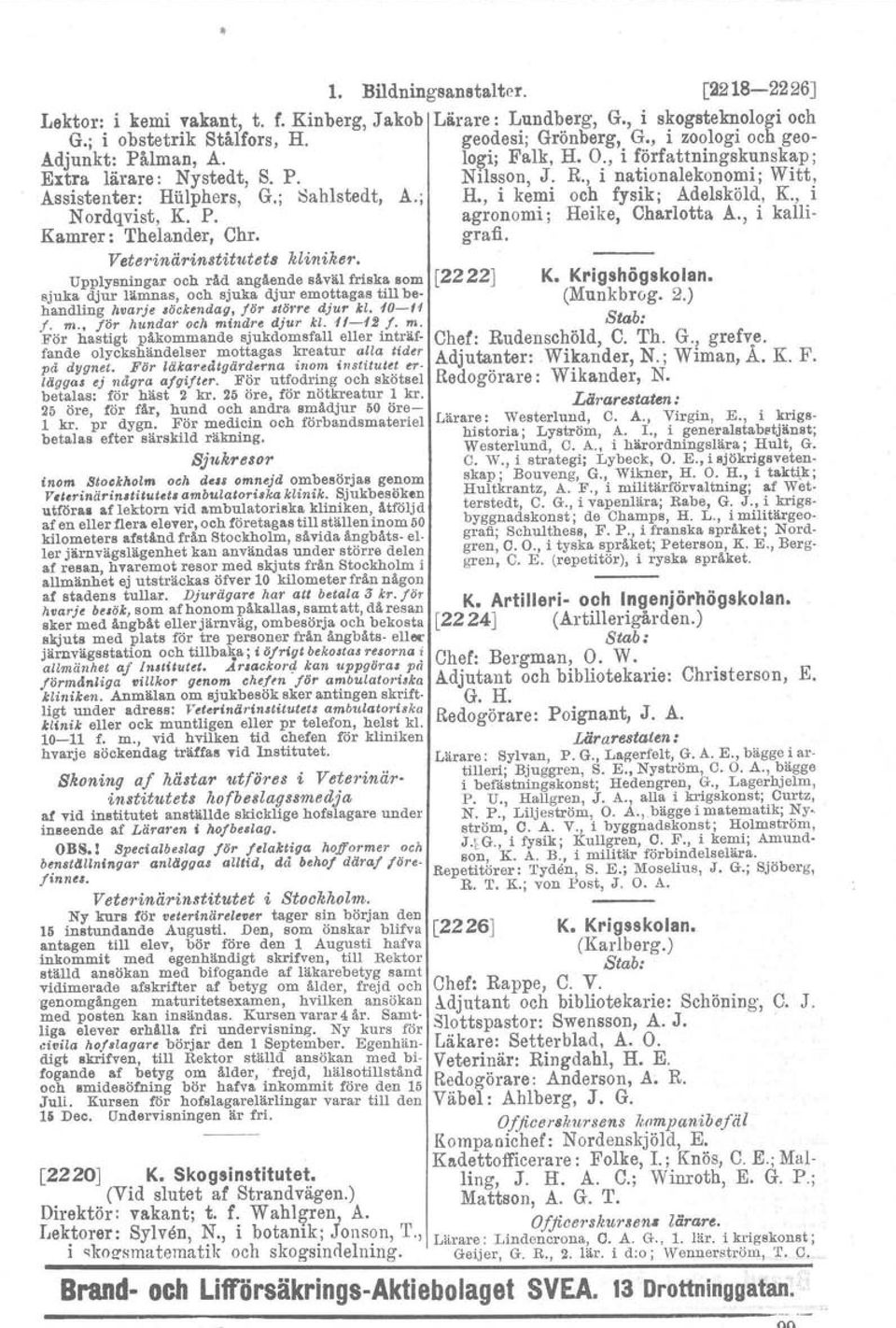 , i kemi och fysik; Adelsköld, K., i Nordqvist, K. P. agronomi; Heike, Charlotta A., i kalli- Kamrer : TheIander, Chr. grafi. Veterinärinstitutet8 kliniker.