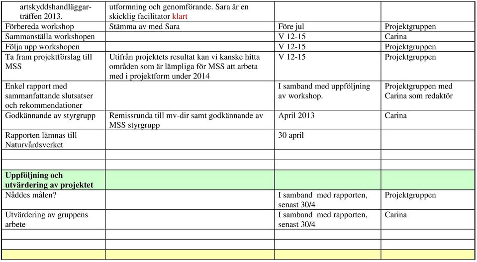 projektförslag till MSS Enkel rapport med sammanfattande slutsatser och rekommendationer Godkännande av styrgrupp Rapporten lämnas till Naturvårdsverket Utifrån projektets resultat kan vi kanske