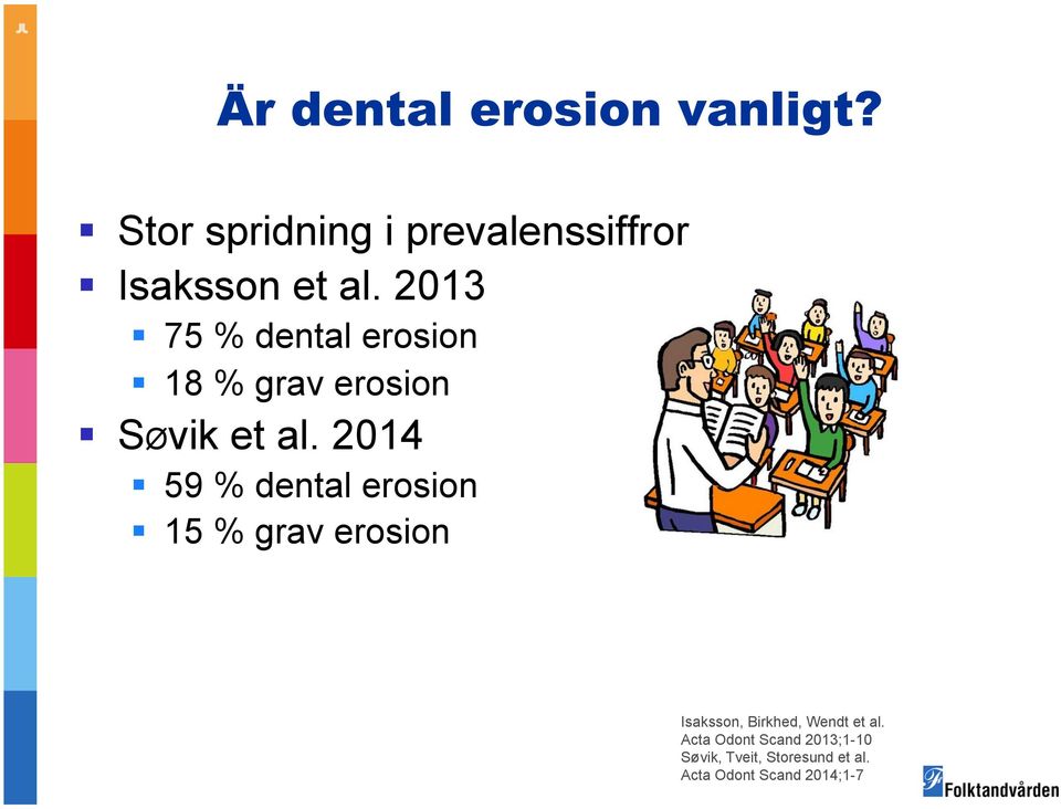 2013 75 % dental erosion 18 % grav erosion SØvik et al.