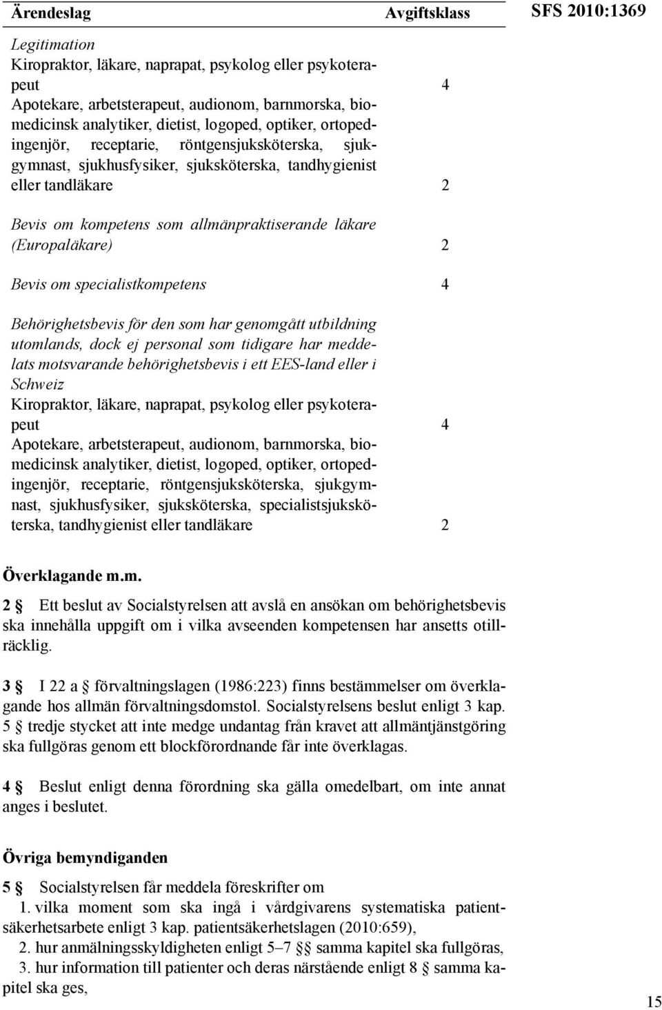 (Europaläkare) 2 Bevis om specialistkompetens 4 Behörighetsbevis för den som har genomgått utbildning utomlands, dock ej personal som tidigare har meddelats motsvarande behörighetsbevis i ett