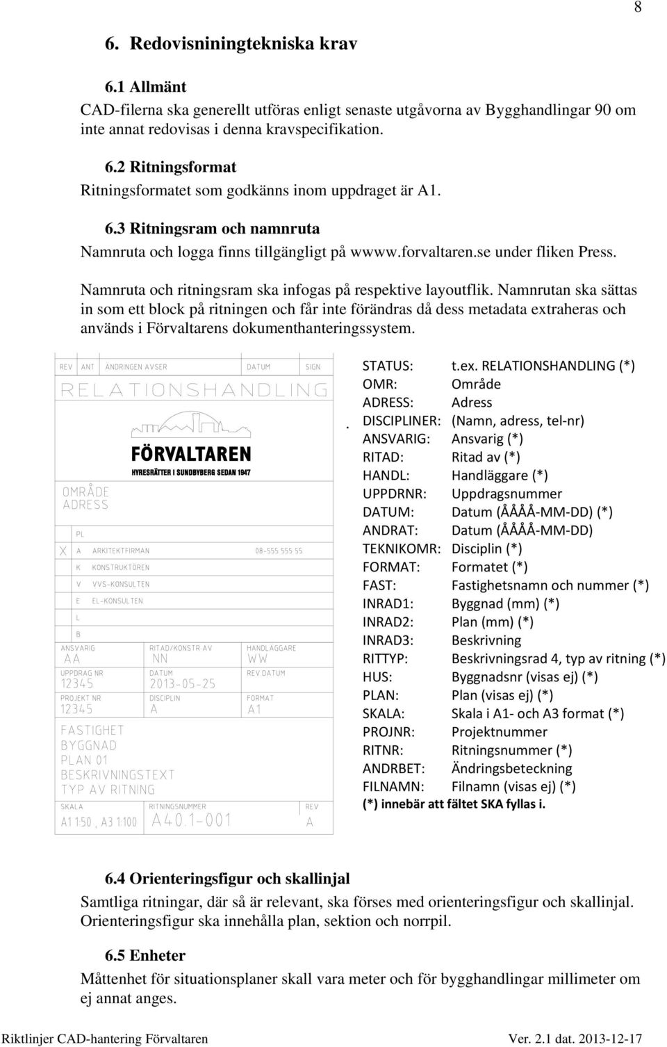 Namnrutan ska sättas in som ett block på ritningen och får inte förändras då dess metadata ext