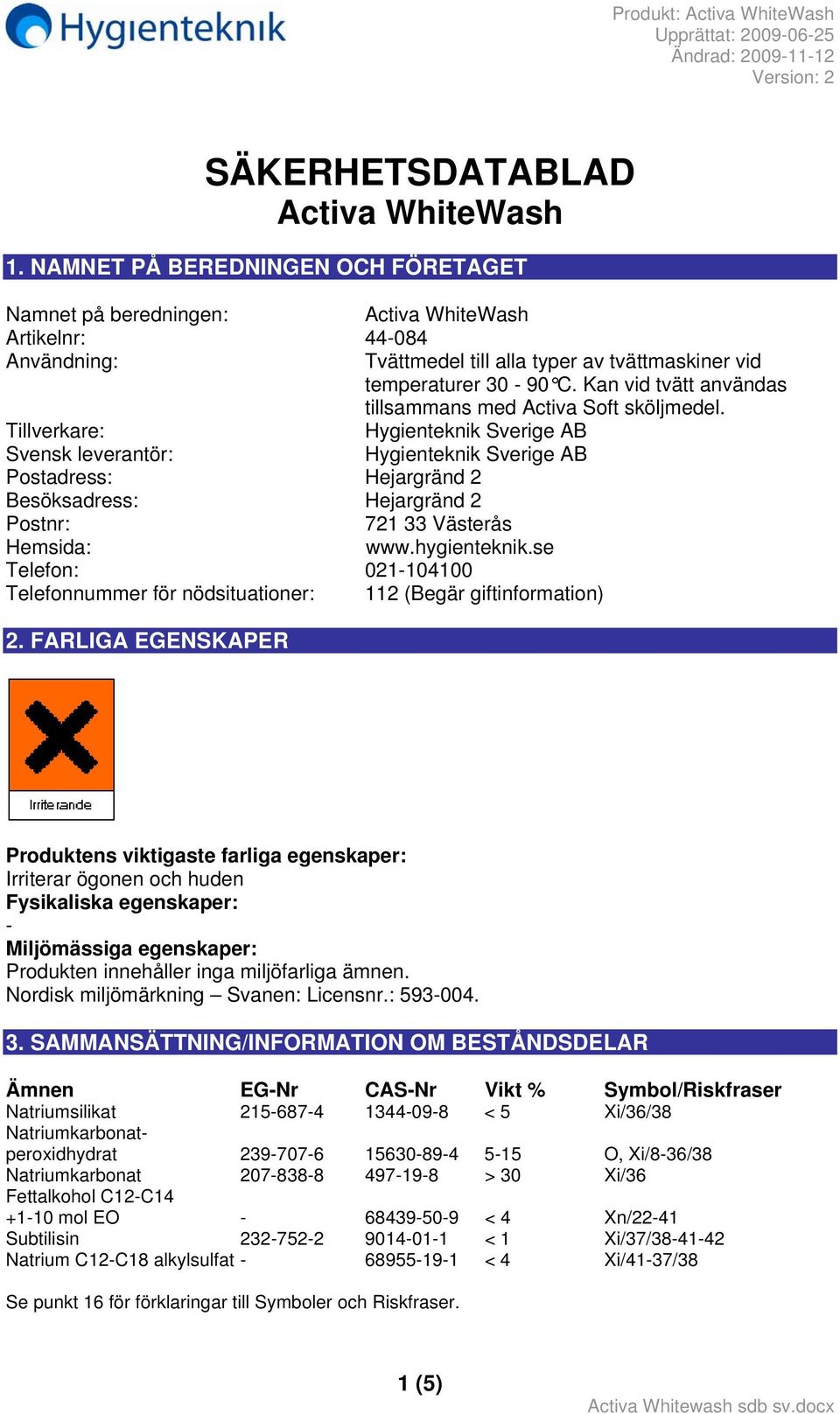 Kan vid tvätt användas tillsammans med Activa Soft sköljmedel.