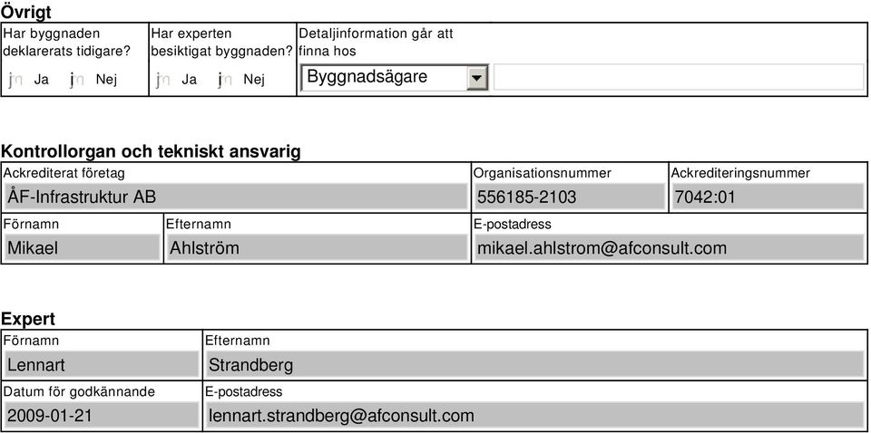 Organisationsnummer 55685-203 Ackrediteringsnummer 7042:0 Förnamn Mikael Efternamn Ahlström E-postadress mikael.