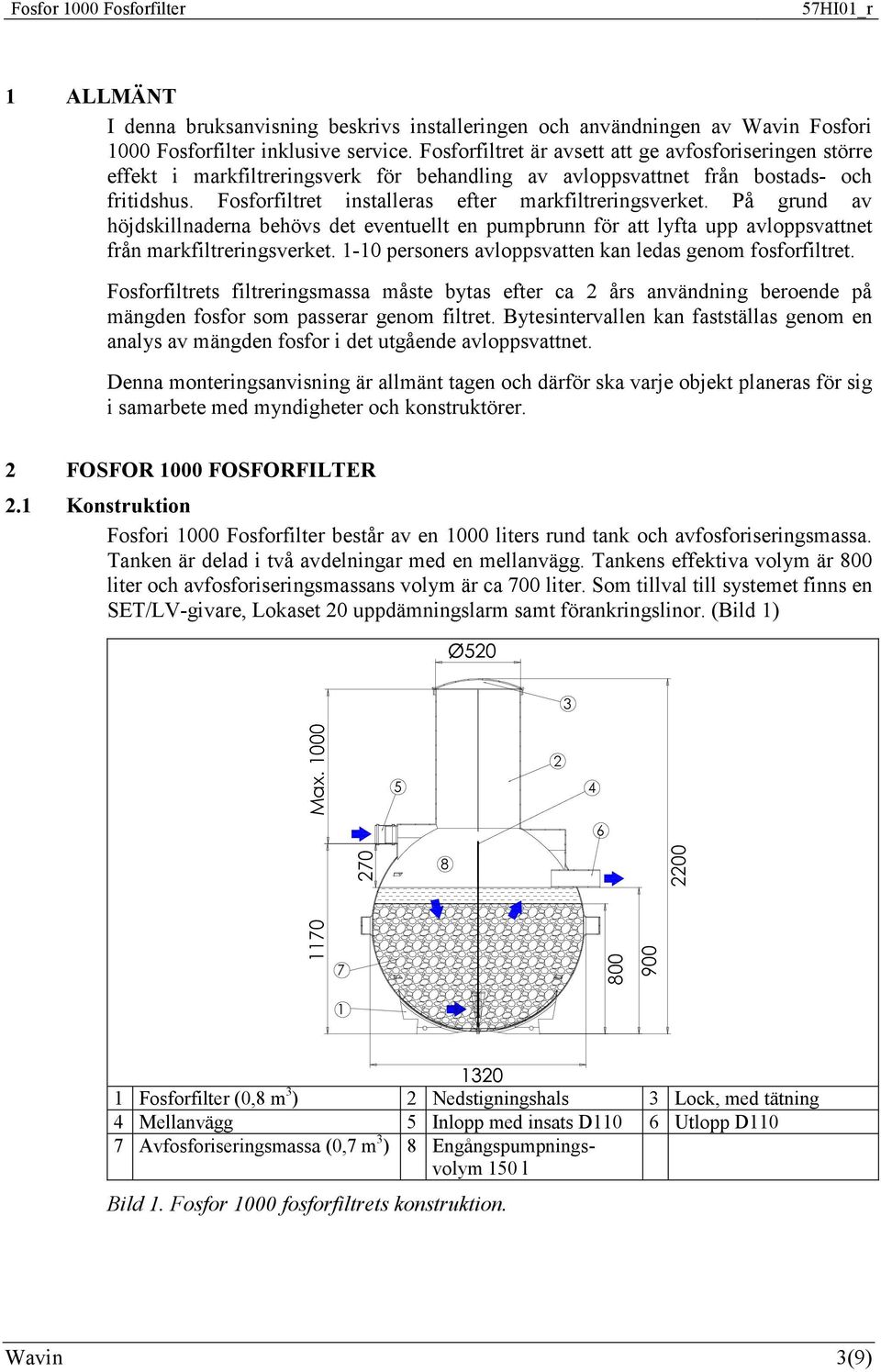 Fosforfiltret installeras efter markfiltreringsverket. På grund av höjdskillnaderna behövs det eventuellt en pumpbrunn för att lyfta upp avloppsvattnet från markfiltreringsverket.