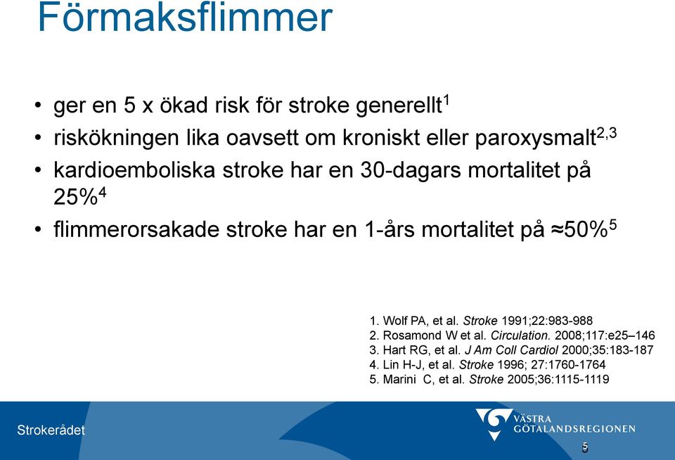 5 1. Wolf PA, et al. Stroke 1991;22:983-988 2. Rosamond W et al. Circulation. 2008;117:e25 146 3. Hart RG, et al.