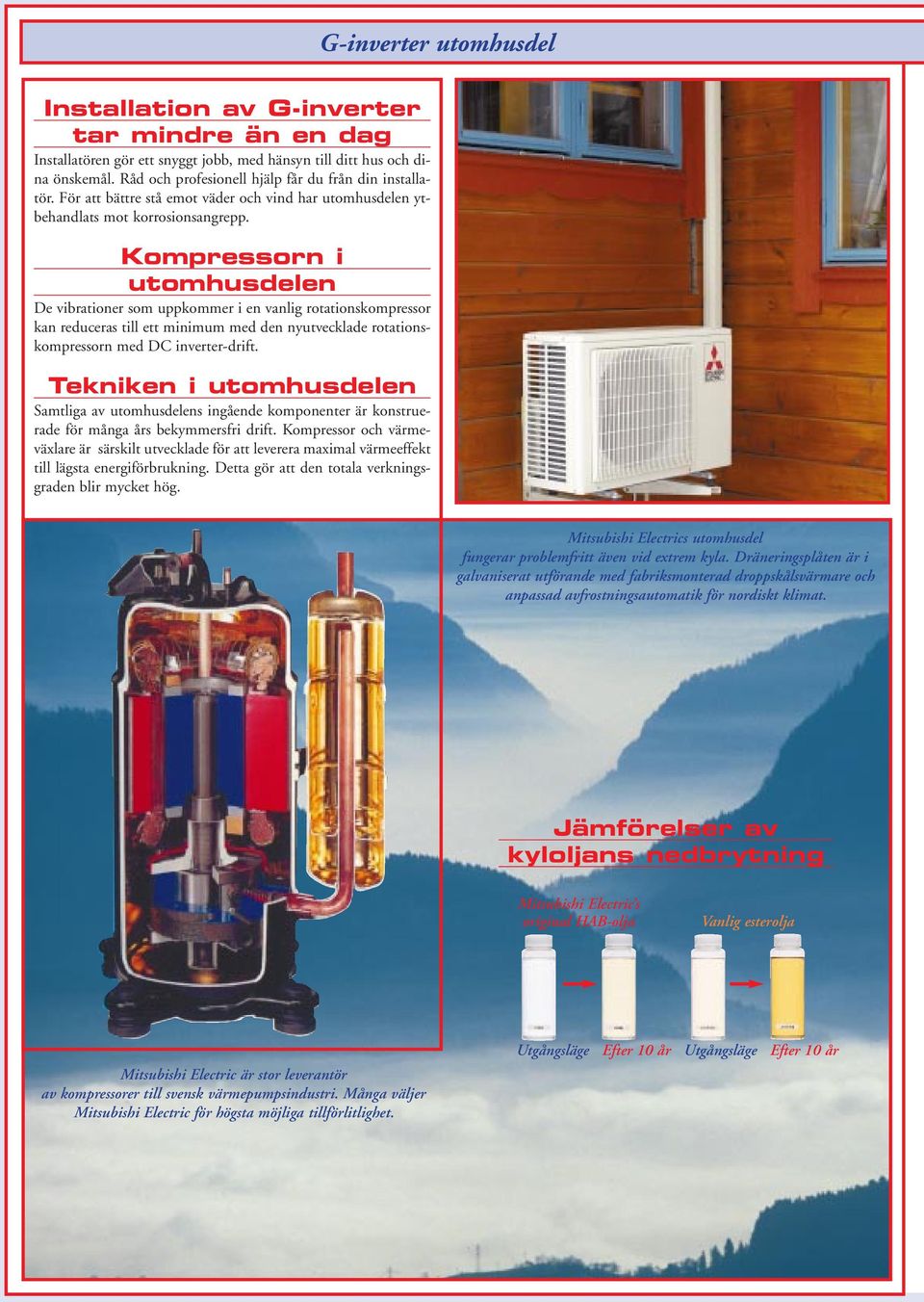 Kompressorn i utomhusdelen De vibrationer som uppkommer i en vanlig rotationskompressor kan reduceras till ett minimum med den nyutvecklade rotationskompressorn med DC inverter-drift.
