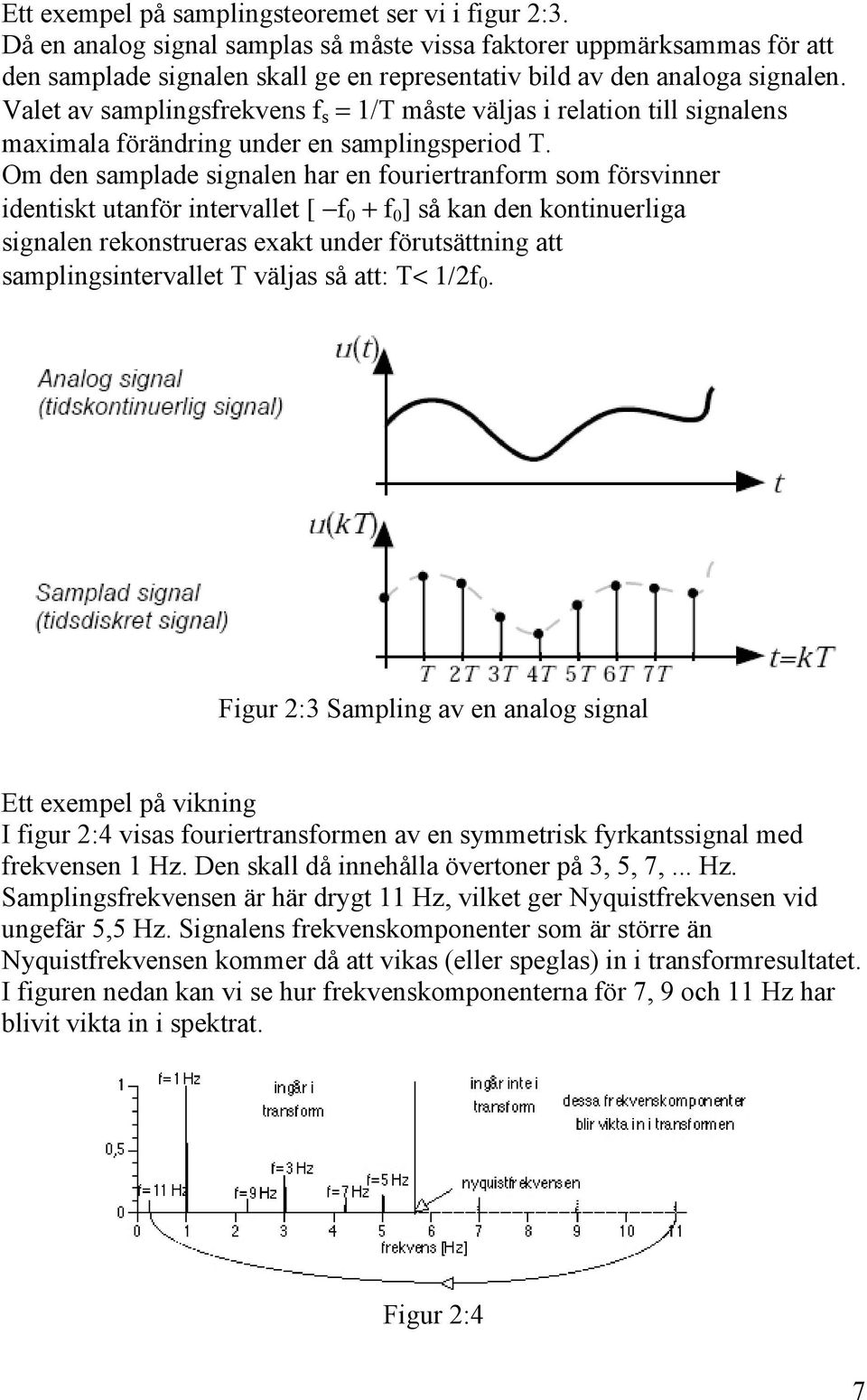 Valet av samplingsfrekvens f s = 1/T måste väljas i relation till signalens maximala förändring under en samplingsperiod T.