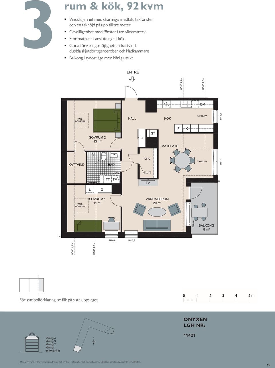 Balkong mot gård BALKONG BH 0,55 m BH 0,70 m K/F ST G L SG DM KÖK HALL BAD EL/IT KM ENTRÉ För symbolförklaring, se flik på sista uppslaget.