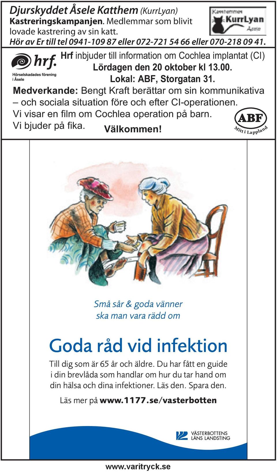 Hrf inbjuder till information om Cochlea implantat (CI) Lördagen den 20 oktober kl 13.00. Lokal: ABF, Storgatan 31.