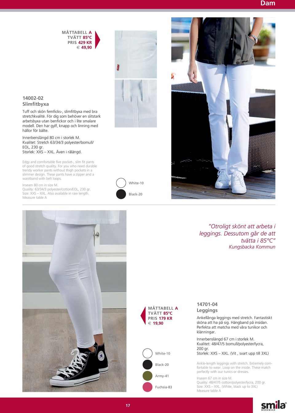 Edgy and comfortable five pocket-, slim fit pants of good stretch quality. For you who need durable trendy worker pants without thigh pockets in a slimmer design.