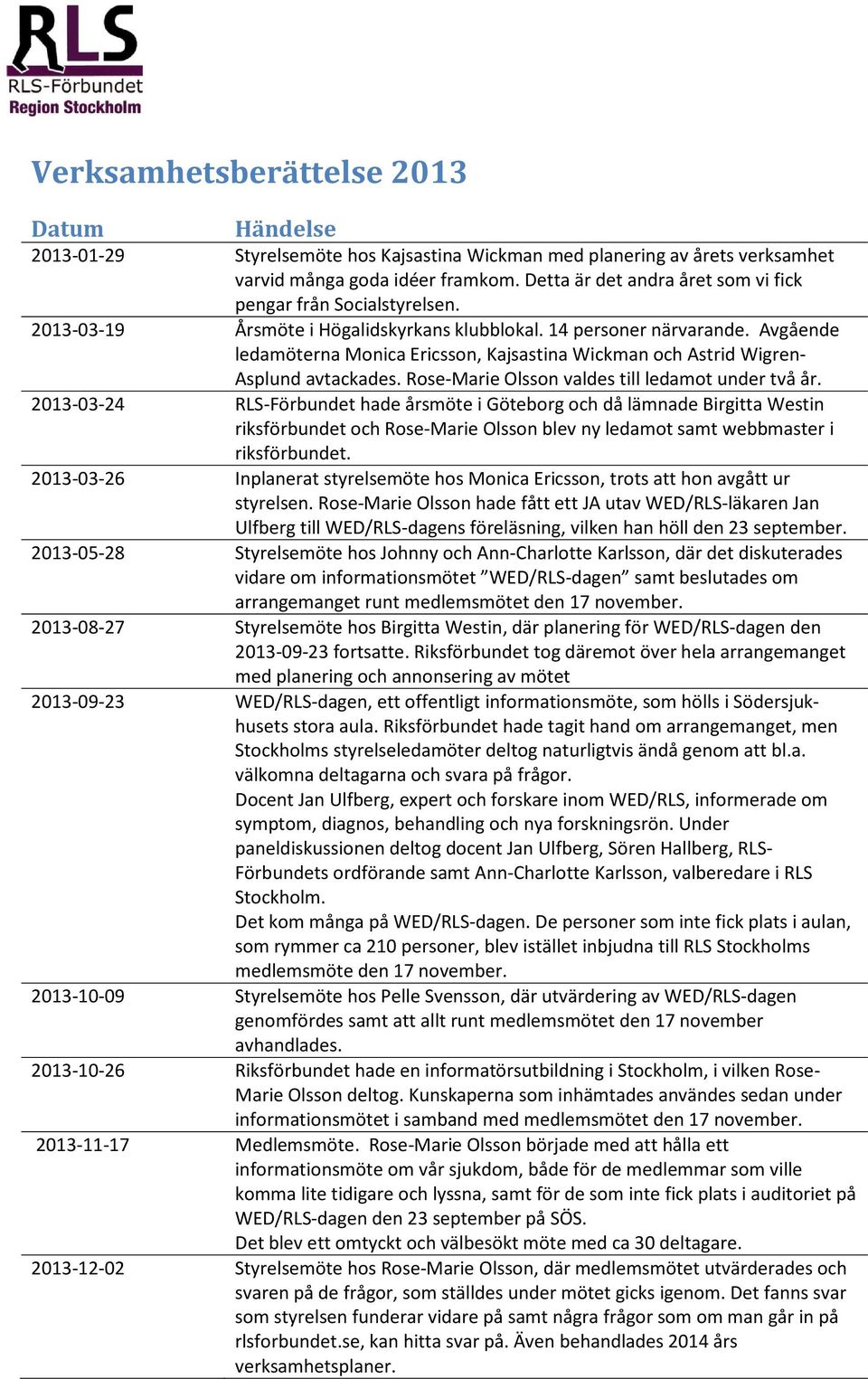 Avgående ledamöterna Monica Ericsson, Kajsastina Wickman och Astrid Wigren- Asplund avtackades. Rose-Marie Olsson valdes till ledamot under två år.