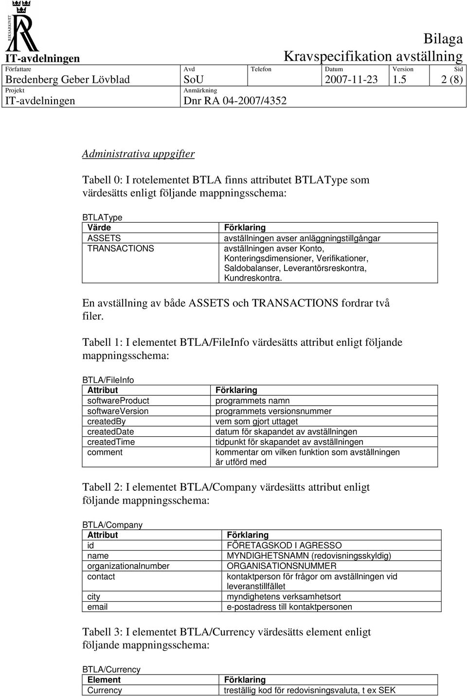 avställningen avser Konto, Konteringsdimensioner, Verifikationer, Saldobalanser, Leverantörsreskontra, Kundreskontra. En avställning av både ASSETS och TRANSACTIONS fordrar två filer.