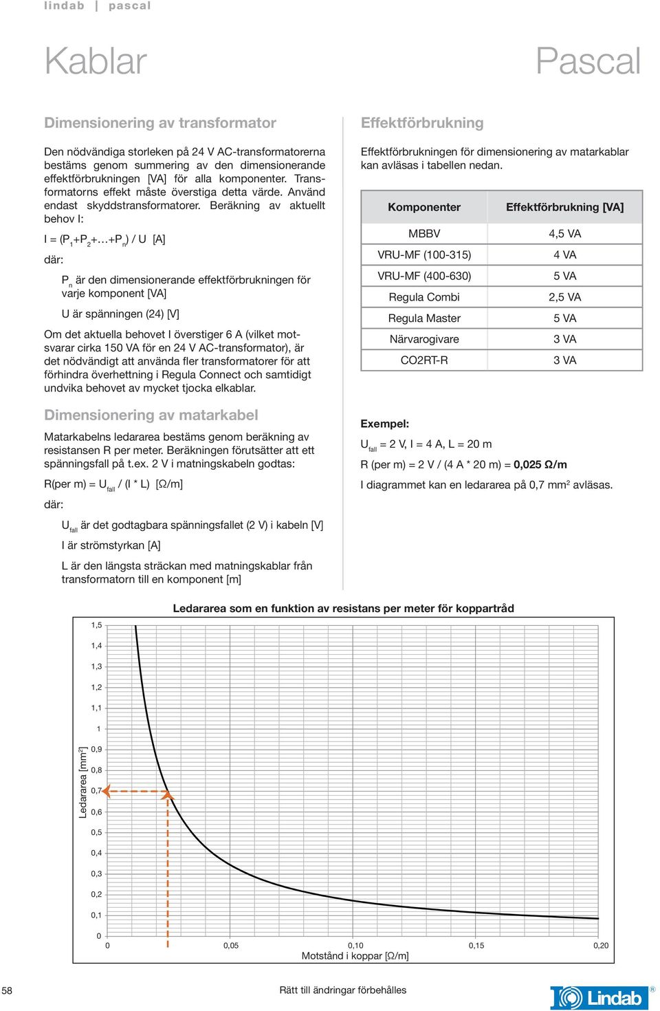 Beräkning av aktuellt behov I: I = (P +P + +P n ) / U [A] där: P n är den dimensionerande effektförbrukningen för varje komponent [VA] U är spänningen (4) [V] Om det aktuella behovet I överstiger 6 A