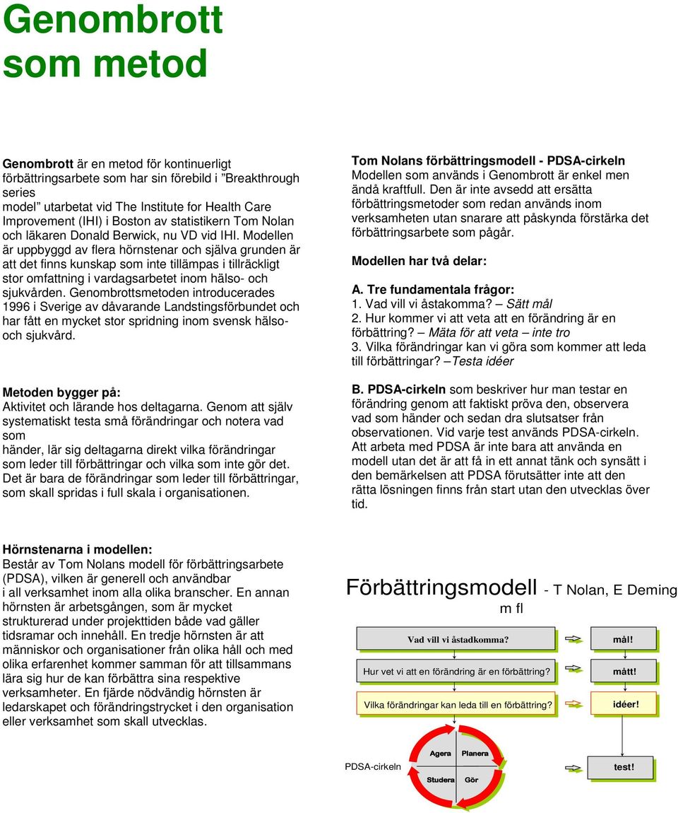 Modellen är uppbyggd av flera hörnstenar och själva grunden är att det finns kunskap som inte tillämpas i tillräckligt stor omfattning i vardagsarbetet inom hälso- och sjukvården.