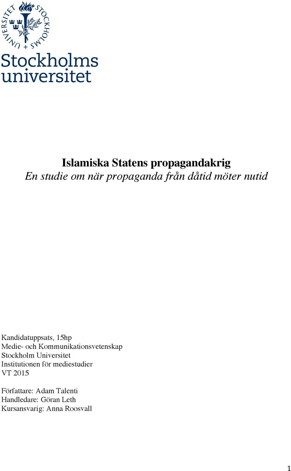 Kommunikationsvetenskap Stockholm Universitet Institutionen för