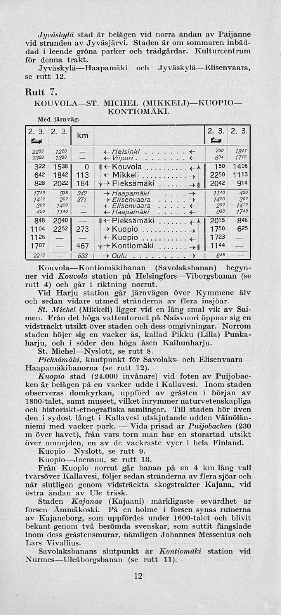 2. 3. : : : ] ; ; 2. 3. '2. 3. km ~ fal 2255 7220 <- Helsnk :' 700 1347 23*0 1330; 4-Vpur 6 17'* 3* "322 1538 0' Kouvola 150 1406 642 1842 113 Mkkel y 2250 1113 828 2022 184 Peksämäk >) 2042 914 17*